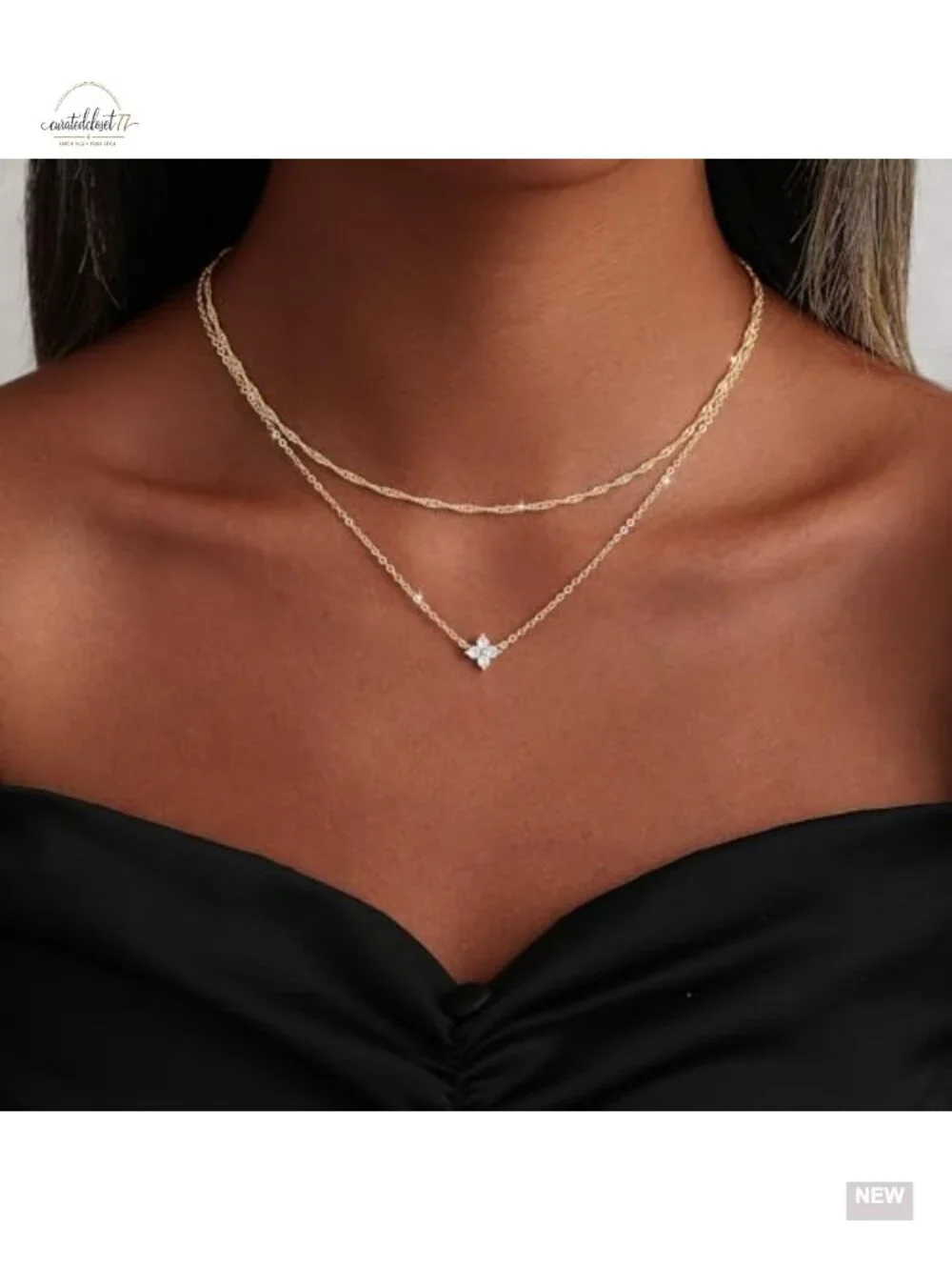 Gold Plated Layered Dainty Pendant Necklace Set with Cubic Zirconia